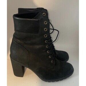 Timberland Glancy Black Ankle Boots 7.5 Heel Platform Lace Up Rubber Sole
